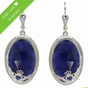Elegant Silver and Blue Claddagh Oval Earrings Made in Ireland